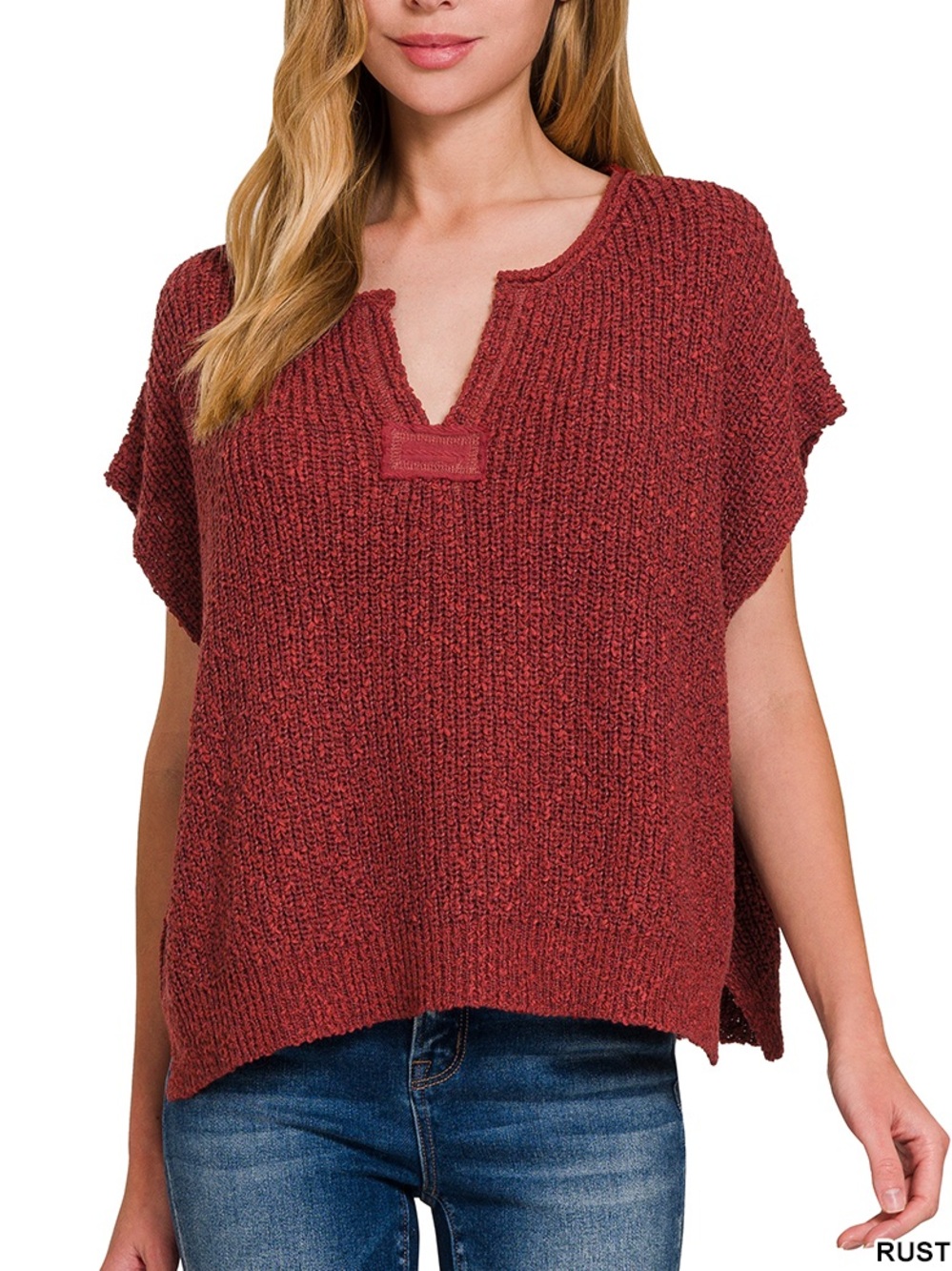 Zenana rust short sleeve oversized sweater